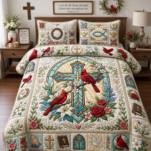 Cross Faith Cardinal 3-Piece Quilted Bedding Set GFTOPND1322