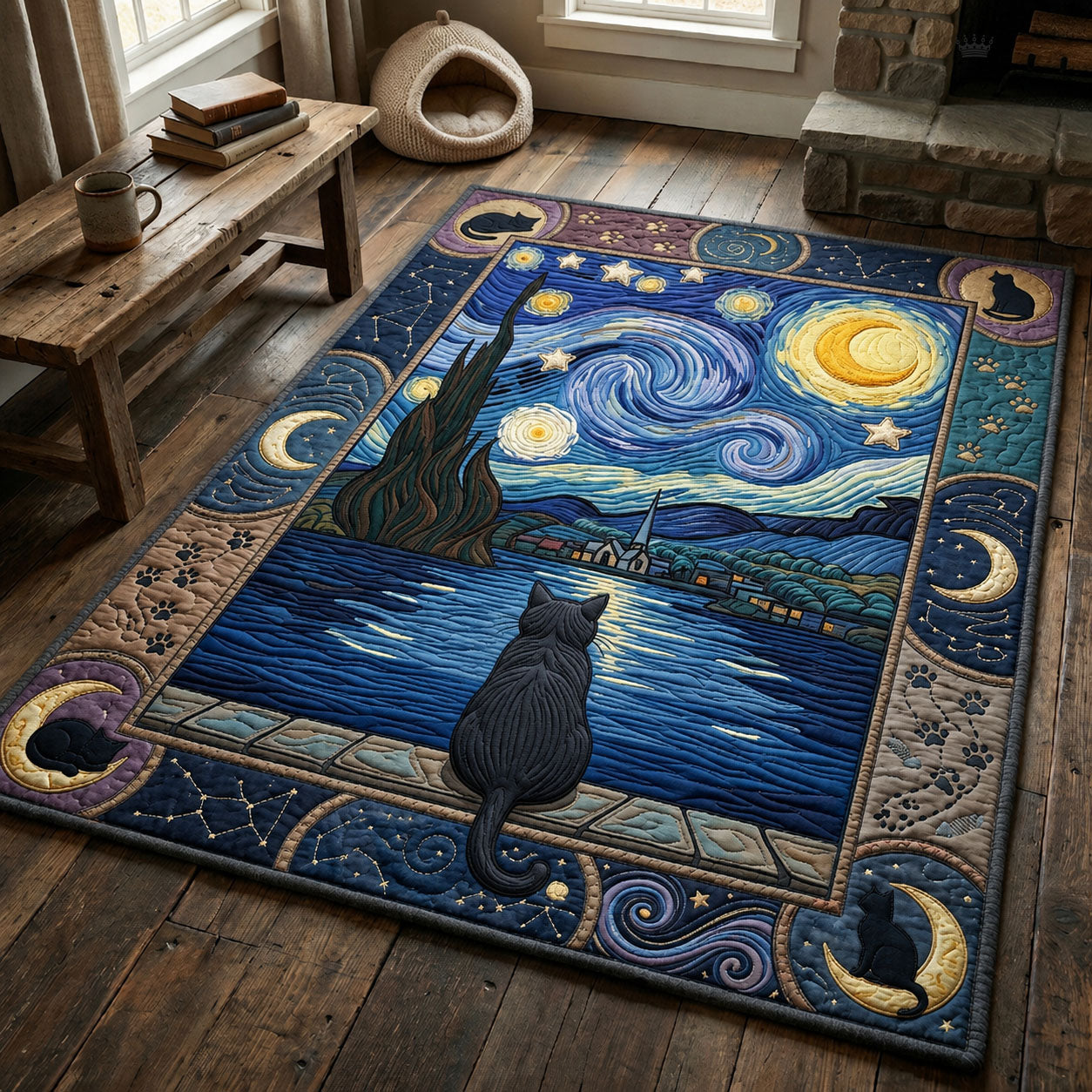 The Starry Night Cat Area Rug GFTOPND1328
