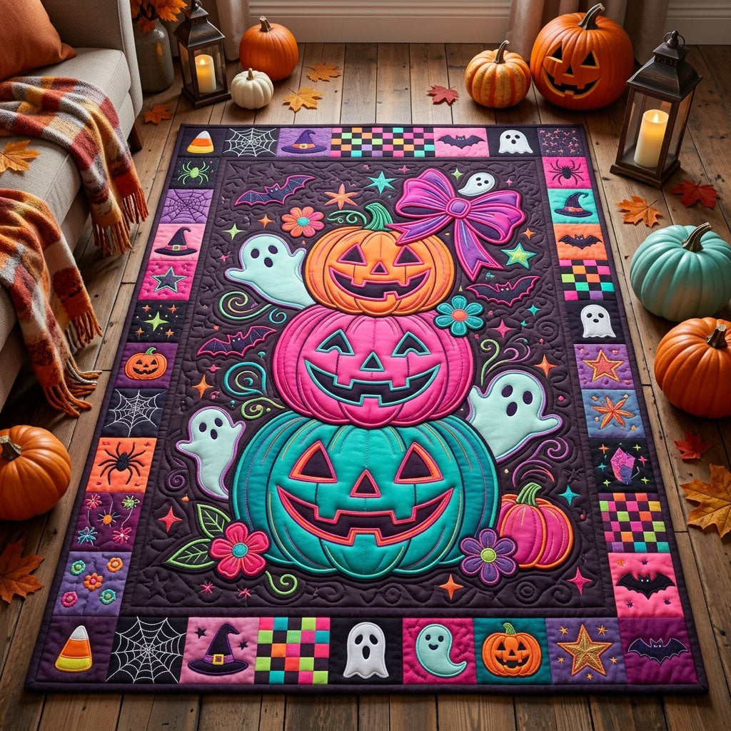 Preppy Neon Halloween Pumpkin Area Rug GFTOPND1332
