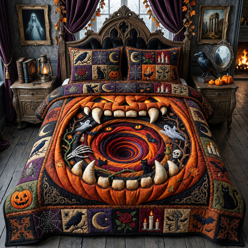 Pumpkin Inferno 3-Piece Quilted Bedding Set GFTOPND1337