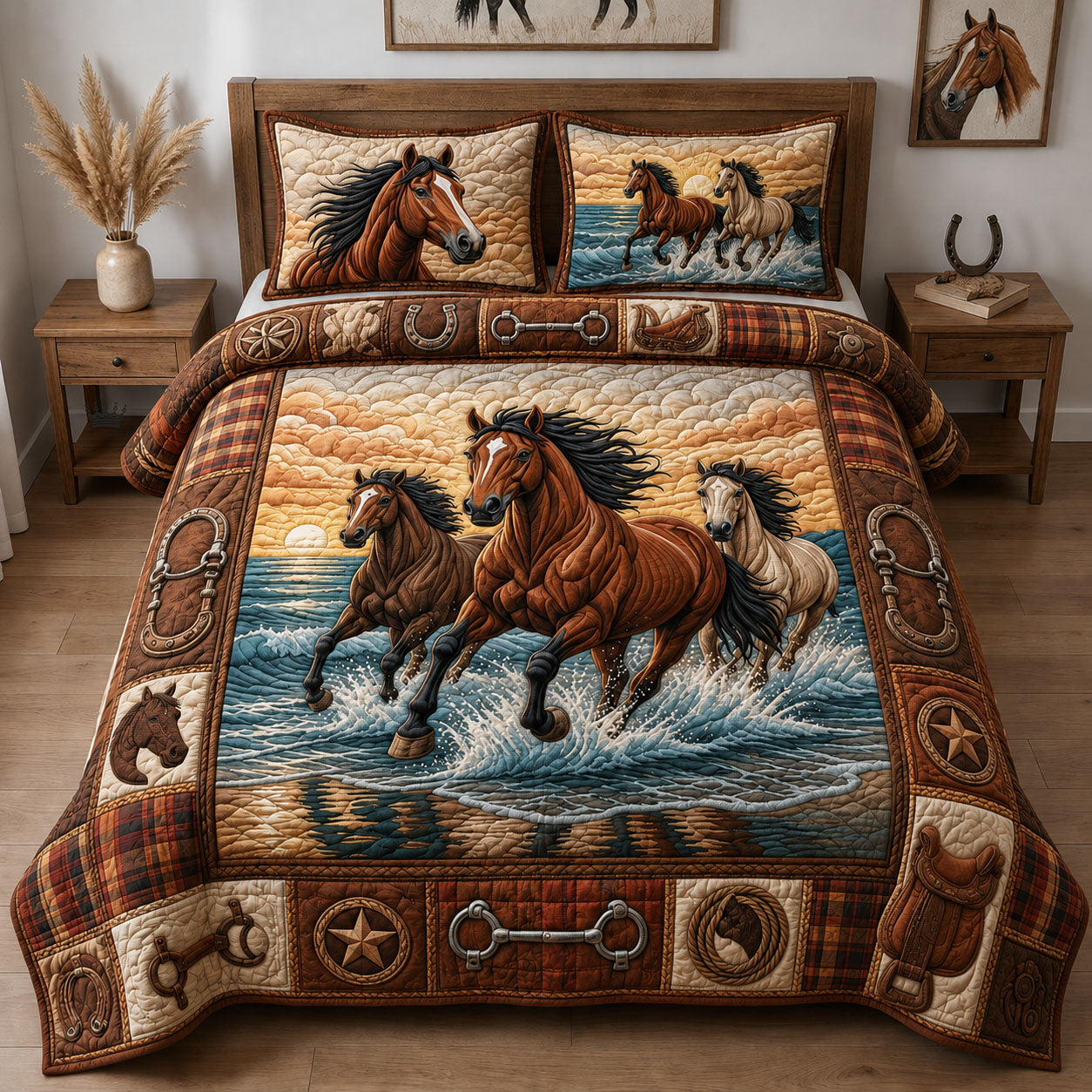 Majestic Horse 3-Piece Quilted Bedding Set GFTOPND1375