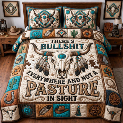 Western Bull Skull 3-Piece Quilted Bedding Set GFTOPND1387
