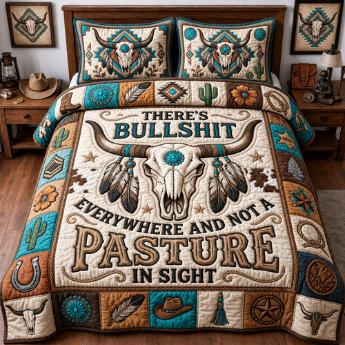 Western Bull Skull 3-Piece Quilted Bedding Set GFTOPND1387