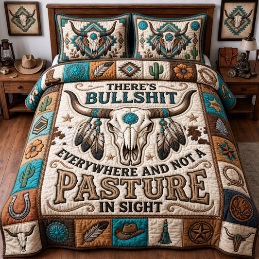 Western Bull Skull 3-Piece Quilted Bedding Set GFTOPND1387