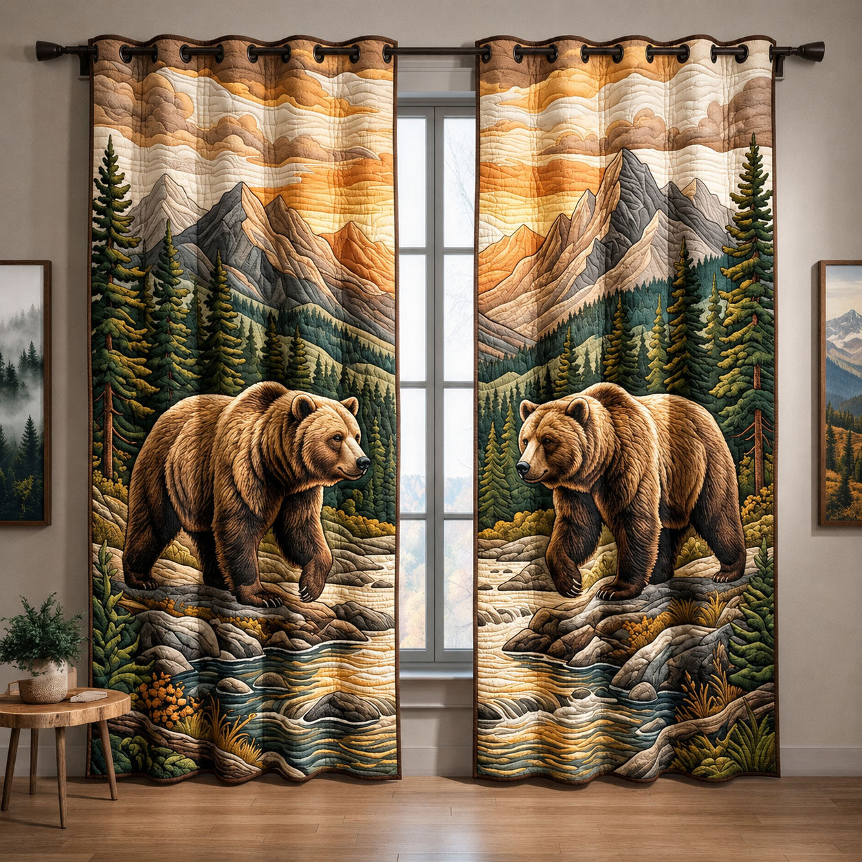 Bear Forest Sunset Quilted Curtains GFTOPND1392