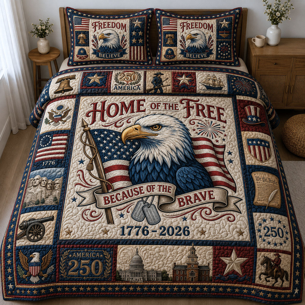 Home Of The Free 3-Piece Quilted Bedding Set GFTOPND142