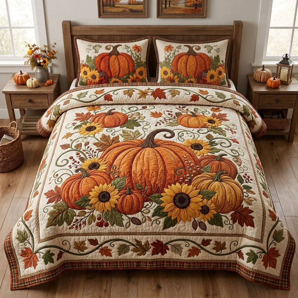 Autumn Pumpkin 3-Piece Quilted Bedding Set GFTOPND1429