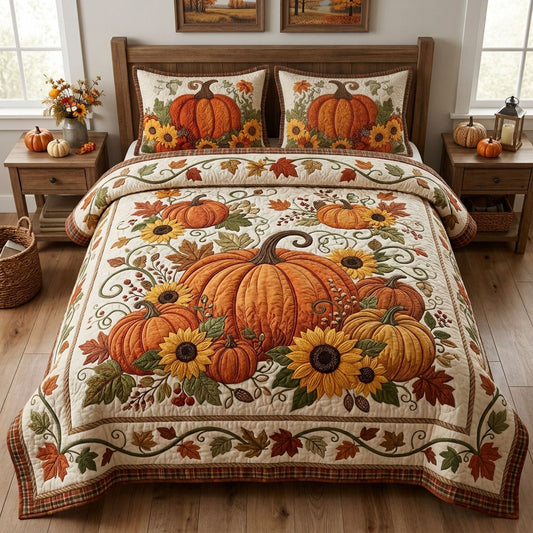 Autumn Pumpkin 3-Piece Quilted Bedding Set GFTOPND1429