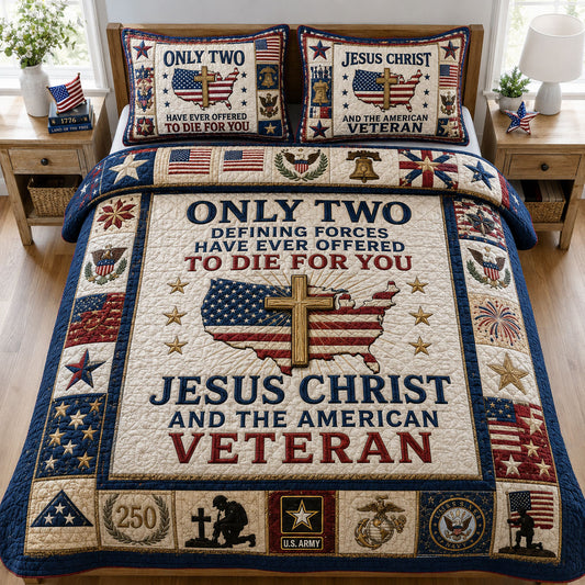 Jesus Christ and Veteran 3-Piece Quilted Bedding Set GFTOPND143
