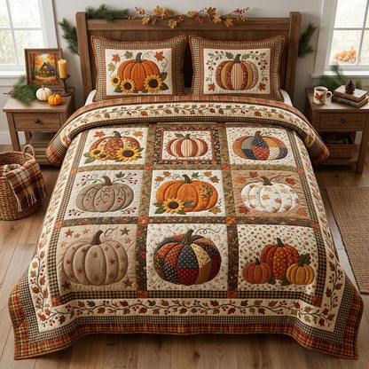 Autumn Pumpkin 3-Piece Quilted Bedding Set GFTOPND1430