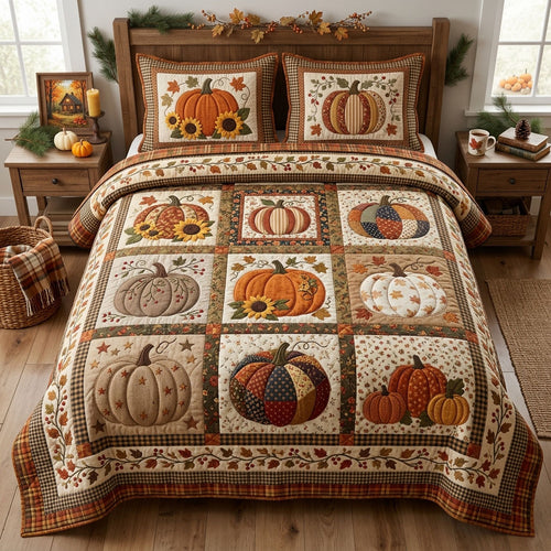 Autumn Pumpkin 3-Piece Quilted Bedding Set GFTOPND1430