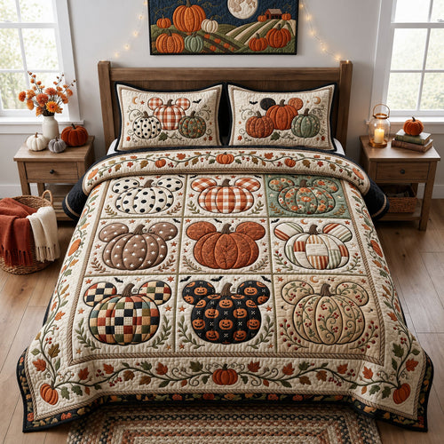 Halloween Pumpkin Mouse 3-Piece Quilted Bedding Set GFTOPND1432
