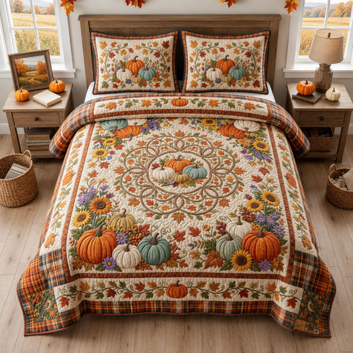 Autumn Pumpkin 3-Piece Quilted Bedding Set GFTOPND1433