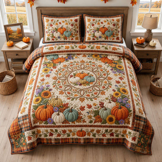 Autumn Pumpkin 3-Piece Quilted Bedding Set GFTOPND1433