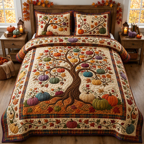 Pumpkin Tree 3-Piece Quilted Bedding Set GFTOPND1434