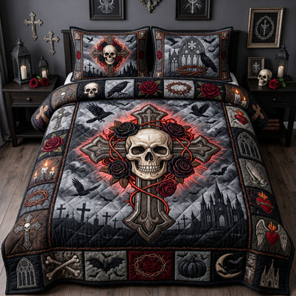 Gothic Skull Cross 3-Piece Quilted Bedding Set GFTOPND1463