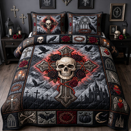 Gothic Skull Cross 3-Piece Quilted Bedding Set GFTOPND1463