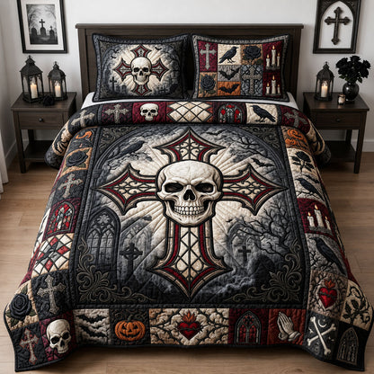 Gothic Skull Cross 3-Piece Quilted Bedding Set GFTOPND1464