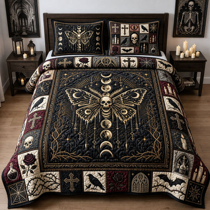 Skull Moth Cross 3-Piece Quilted Bedding Set GFTOPND1465