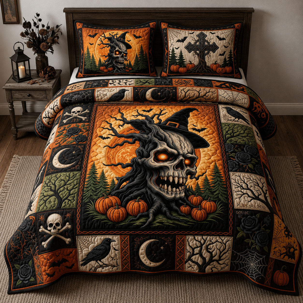 Skull Tree Cross 3-Piece Quilted Bedding Set GFTOPND1466