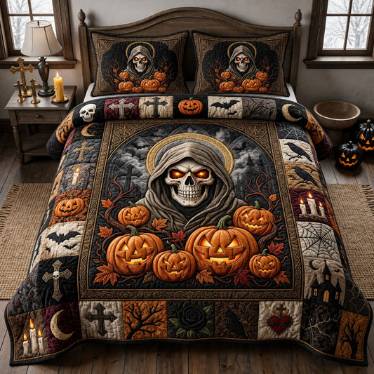 Skull Cross Pumpkin 3-Piece Quilted Bedding Set GFTOPND1467