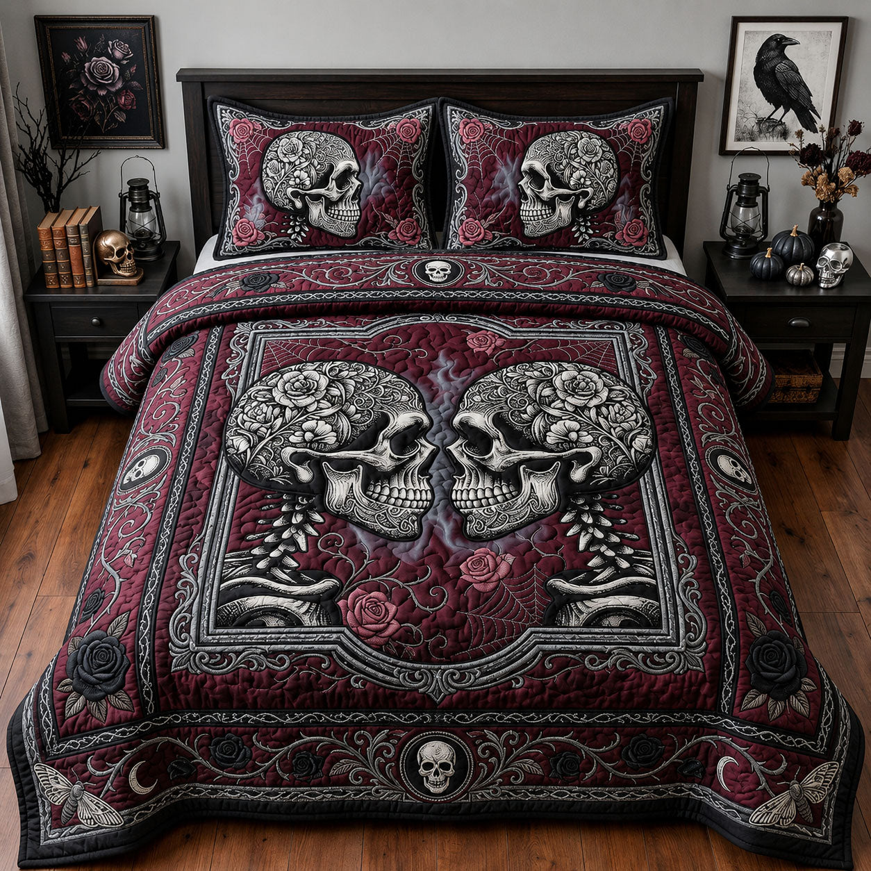 Skeleton Lovers 3-Piece Quilted Bedding Set GFTOPND1468