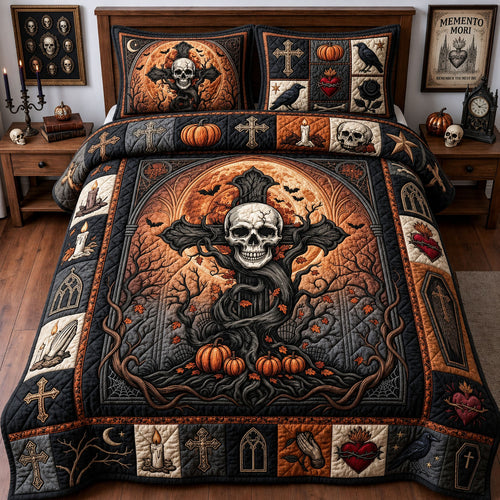 Gothic Skull Cross 3-Piece Quilted Bedding Set GFTOPND1469