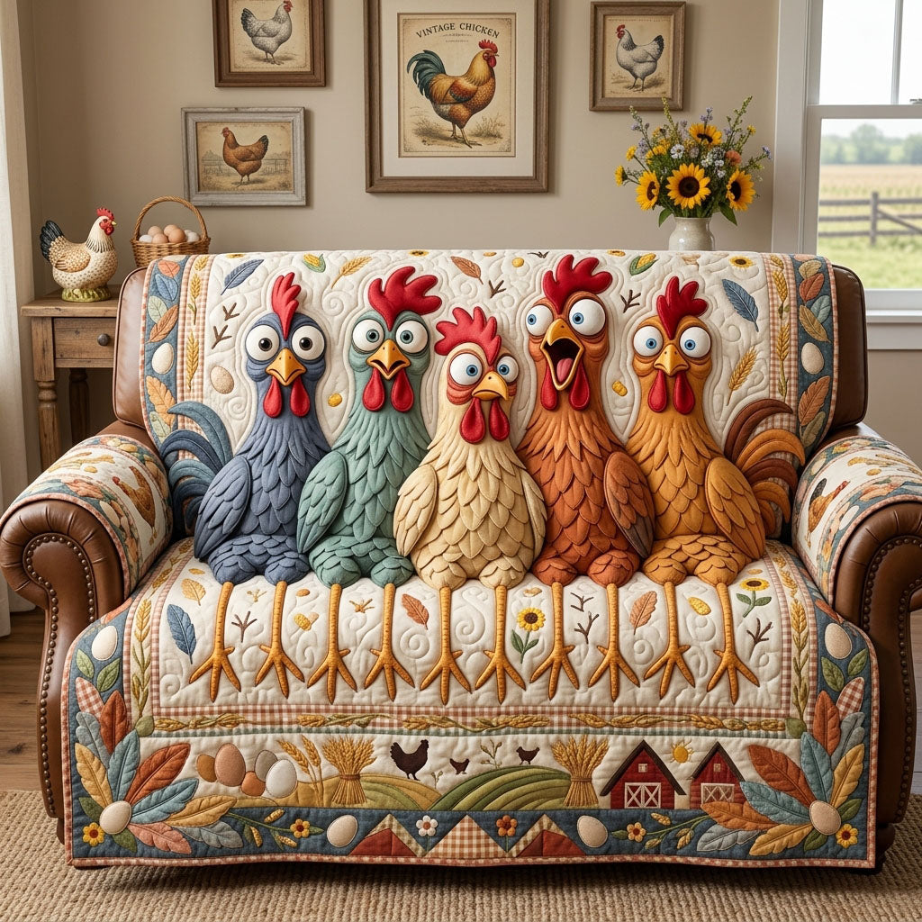 Funky Chicken Quilted Sofa Cover GFTOPND1473