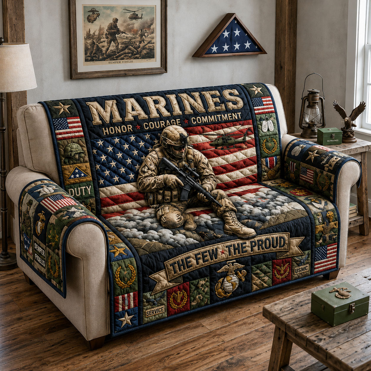 Proud USMC Quilted Sofa Cover GFTOPND1498