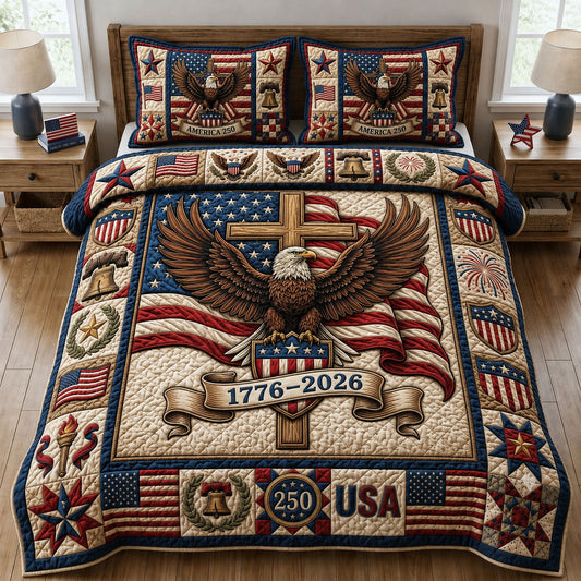 Bald Eagle With US Flag 3-Piece Quilted Bedding Set GFTOPND151