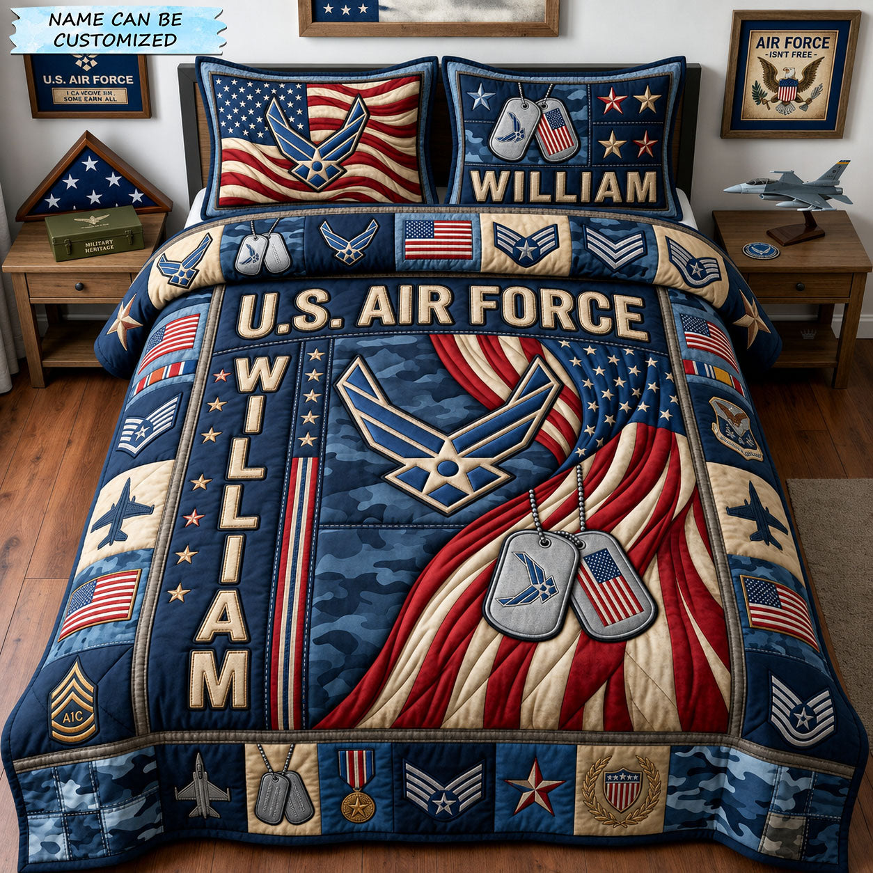 Proud US Air Force 3-Piece Quilted Bedding Set QTCUZ GFTOPND1521