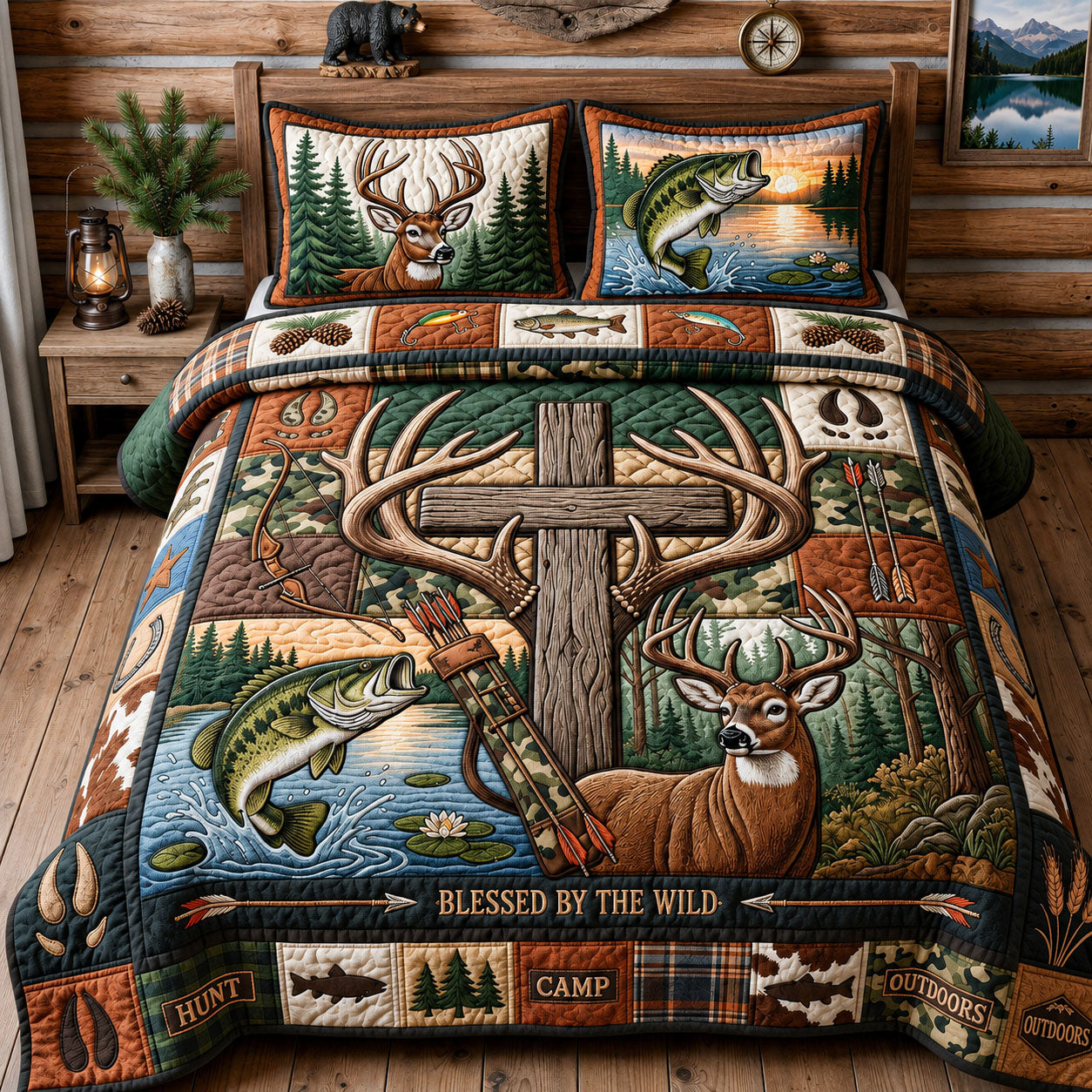 Hunting And Fishing 3-Piece Quilted Bedding Set GFTOPND1523