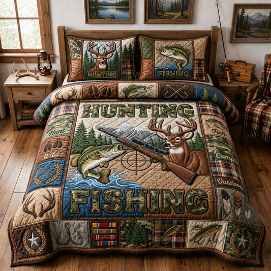 Hunting And Fishing 3-Piece Quilted Bedding Set GFTOPND1524