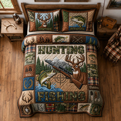 Hunting And Fishing 3-Piece Quilted Bedding Set GFTOPND1524