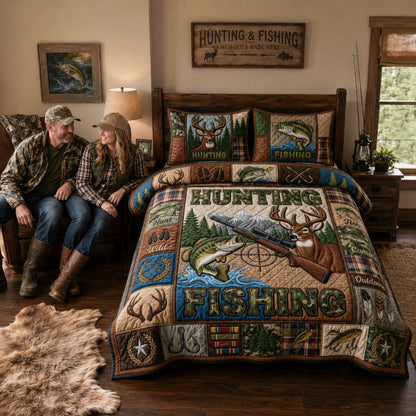 Hunting And Fishing 3-Piece Quilted Bedding Set GFTOPND1524