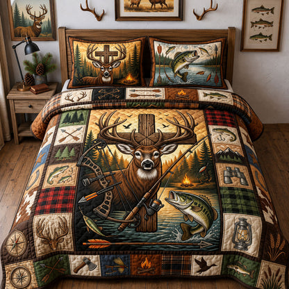 Hunting And Fishing 3-Piece Quilted Bedding Set GFTOPND1525