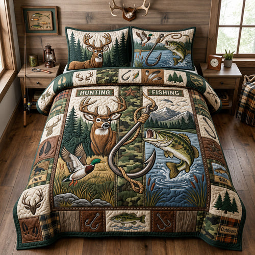 Hunting And Fishing 3-Piece Quilted Bedding Set GFTOPND1526