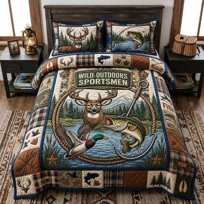 Hunting And Fishing 3-Piece Quilted Bedding Set GFTOPND1527