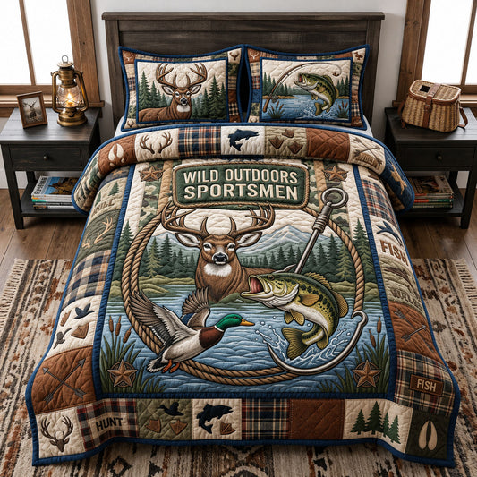 Hunting And Fishing 3-Piece Quilted Bedding Set GFTOPND1527