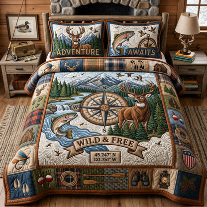 Hunting And Fishing 3-Piece Quilted Bedding Set GFTOPND1528