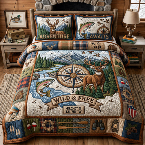 Hunting And Fishing 3-Piece Quilted Bedding Set GFTOPND1528