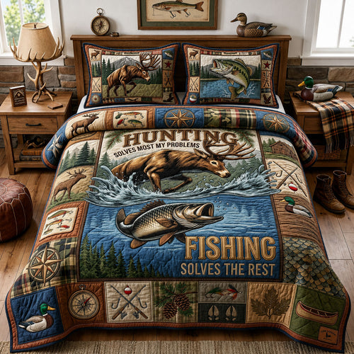 Hunting And Fishing 3-Piece Quilted Bedding Set GFTOPND1529