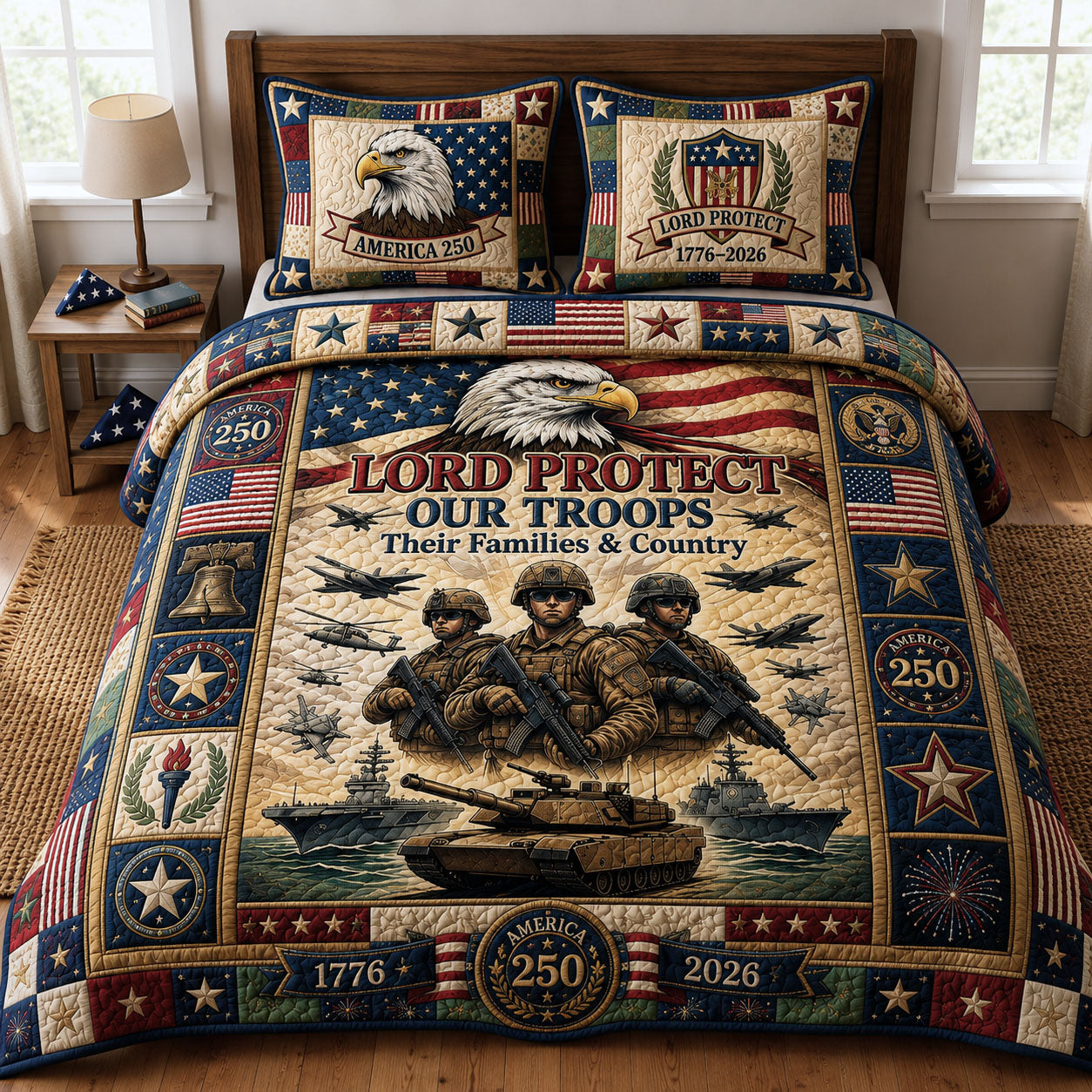 Lord Protect Our Troops 3-Piece Quilted Bedding Set GFTOPND153