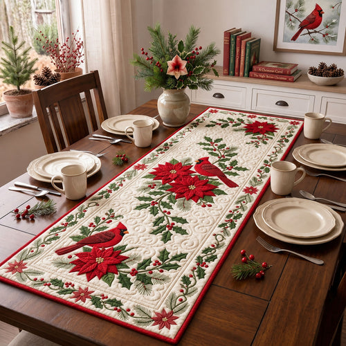 Red Cardinal Poinsettia Quilted Table Runner GFTOPND1551