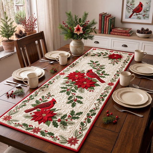 Red Cardinal Poinsettia Quilted Table Runner GFTOPND1551