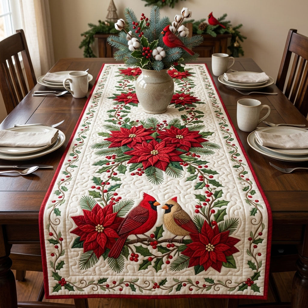 Red Cardinal Poinsettia Quilted Table Runner GFTOPND1552
