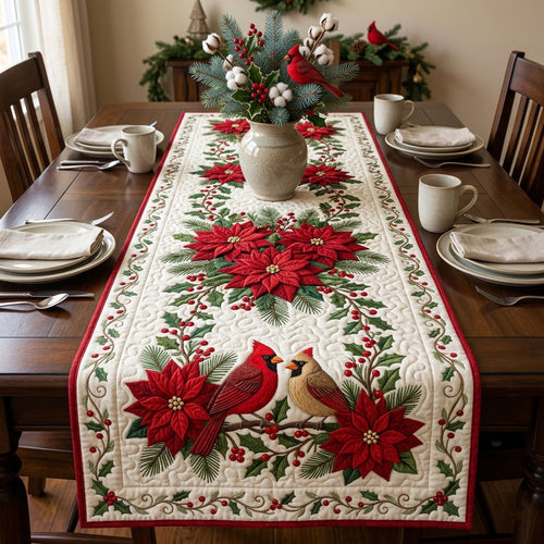 Red Cardinal Poinsettia Quilted Table Runner GFTOPND1552