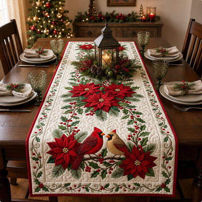 Red Cardinal Poinsettia Quilted Table Runner GFTOPND1552