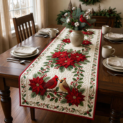 Red Cardinal Poinsettia Quilted Table Runner GFTOPND1552