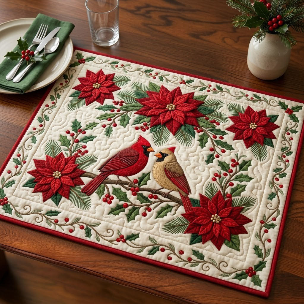 Red Cardinal Poinsettia Quilted Placemat GFTOPND1552 C1